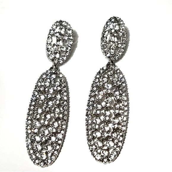 Ellen Tracy silver diamond drop women's earrings - Picture 1 of 6